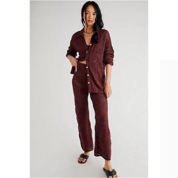Free People Red and Purple Cardigan Sweater and pants set - Picture 1 of 16